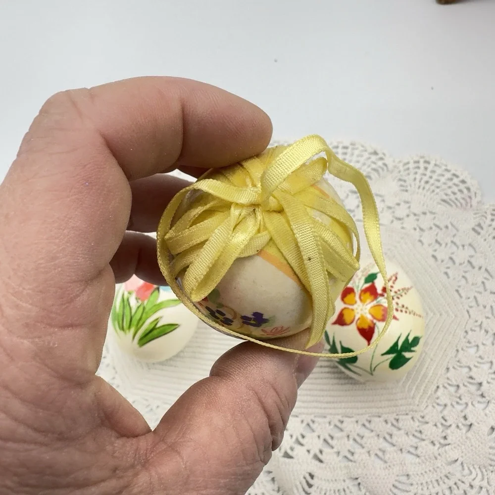 Lot of 3 Hand Painted Floral Real Egg Shell Ornate Hanging Ornament Easter Decor